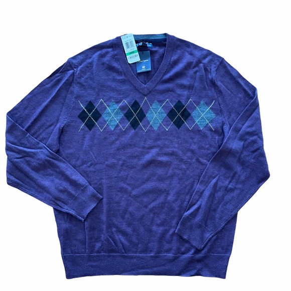 Club Room Purple Argyle V-Neck Sweater - Picture 1 of 10